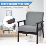 NNECW Modern Upholstered Linen Fabric Accent Sofa Chair with Wooden Armrest-Grey