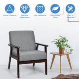 NNECW Modern Upholstered Linen Fabric Accent Sofa Chair with Wooden Armrest-Grey