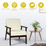 NNECW Modern Upholstered Linen Fabric Accent Sofa Chair with Wooden Armrest-Beige