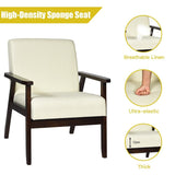 NNECW Modern Upholstered Linen Fabric Accent Sofa Chair with Wooden Armrest-Beige