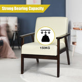 NNECW Modern Upholstered Linen Fabric Accent Sofa Chair with Wooden Armrest-Beige