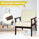 NNECW Modern Upholstered Linen Fabric Accent Sofa Chair with Wooden Armrest-Beige