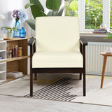 NNECW Modern Upholstered Linen Fabric Accent Sofa Chair with Wooden Armrest-Beige