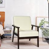 NNECW Modern Upholstered Linen Fabric Accent Sofa Chair with Wooden Armrest-Beige