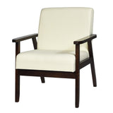 NNECW Modern Upholstered Linen Fabric Accent Sofa Chair with Wooden Armrest-Beige