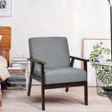 NNECW Modern Upholstered Linen Fabric Accent Sofa Chair with Wooden Armrest-Grey