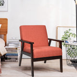 NNECW Modern Upholstered Linen Fabric Accent Sofa Chair with Wooden Armrest-Orange