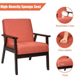 NNECW Modern Upholstered Linen Fabric Accent Sofa Chair with Wooden Armrest-Orange
