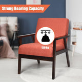 NNECW Modern Upholstered Linen Fabric Accent Sofa Chair with Wooden Armrest-Orange