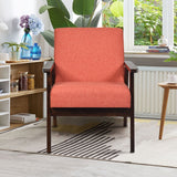NNECW Modern Upholstered Linen Fabric Accent Sofa Chair with Wooden Armrest-Orange