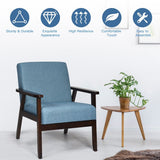 NNECW Modern Upholstered Linen Fabric Accent Sofa Chair with Wooden Armrest-Blue