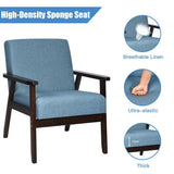 NNECW Modern Upholstered Linen Fabric Accent Sofa Chair with Wooden Armrest-Blue