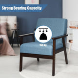 NNECW Modern Upholstered Linen Fabric Accent Sofa Chair with Wooden Armrest-Blue