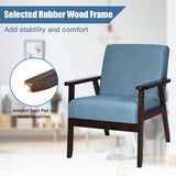 NNECW Modern Upholstered Linen Fabric Accent Sofa Chair with Wooden Armrest-Blue