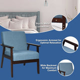 NNECW Modern Upholstered Linen Fabric Accent Sofa Chair with Wooden Armrest-Blue