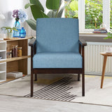 NNECW Modern Upholstered Linen Fabric Accent Sofa Chair with Wooden Armrest-Blue