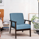 NNECW Modern Upholstered Linen Fabric Accent Sofa Chair with Wooden Armrest-Blue
