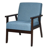 NNECW Modern Upholstered Linen Fabric Accent Sofa Chair with Wooden Armrest-Blue