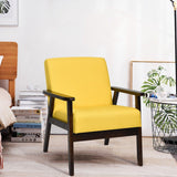 NNECW Modern Upholstered Linen Fabric Accent Sofa Chair with Wooden Armrest-Yellow
