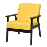 NNECW Modern Upholstered Linen Fabric Accent Sofa Chair with Wooden Armrest-Yellow