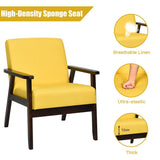 NNECW Modern Upholstered Linen Fabric Accent Sofa Chair with Wooden Armrest-Yellow