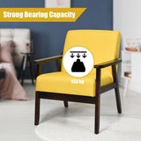 NNECW Modern Upholstered Linen Fabric Accent Sofa Chair with Wooden Armrest-Yellow
