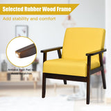 NNECW Modern Upholstered Linen Fabric Accent Sofa Chair with Wooden Armrest-Yellow