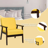 NNECW Modern Upholstered Linen Fabric Accent Sofa Chair with Wooden Armrest-Yellow