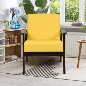 NNECW Modern Upholstered Linen Fabric Accent Sofa Chair with Wooden Armrest-Yellow