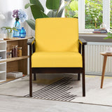 NNECW Modern Upholstered Linen Fabric Accent Sofa Chair with Wooden Armrest-Yellow