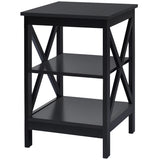 NNECW 3-Tier X-Design Nightstand Side Table with Stable Structure-Black