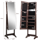 NNECW Jewelry Cabinet with Adjustable Full Length Mirror &amp Shelves &amp Lock-Brown