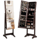 NNECW Jewelry Cabinet with Adjustable Full Length Mirror &amp Shelves &amp Lock-Brown