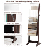 NNECW Jewelry Cabinet with Adjustable Full Length Mirror &amp Shelves &amp Lock-Brown