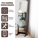 NNECW Jewelry Cabinet with Adjustable Full Length Mirror &amp Shelves &amp Lock-Brown