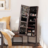 NNECW Jewelry Cabinet with Adjustable Full Length Mirror &amp Shelves &amp Lock-Brown