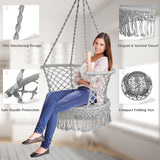 NNECW Folding Hanging Chair with Braided Brushes up to 160kg Loadable-Grey