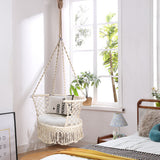 NNECW Folding Hanging Chair with Braided Brushes up to 160kg Loadable-Beige