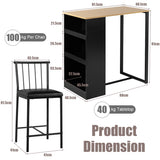 NNECW 3 Piece Counter Table Set with 2 Cushioned Chairs & 3Deep Side Shelves