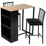 NNECW 3 Piece Counter Table Set with 2 Cushioned Chairs & 3Deep Side Shelves