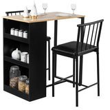 NNECW 3 Piece Counter Table Set with 2 Cushioned Chairs & 3Deep Side Shelves
