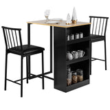 NNECW 3 Piece Counter Table Set with 2 Cushioned Chairs & 3Deep Side Shelves