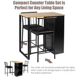NNECW 3 Piece Counter Table Set with 2 Cushioned Chairs & 3Deep Side Shelves