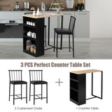 NNECW 3 Piece Counter Table Set with 2 Cushioned Chairs & 3Deep Side Shelves