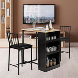 NNECW 3 Piece Counter Table Set with 2 Cushioned Chairs & 3Deep Side Shelves