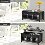 NNECW Lift Top Coffee Table with Hidden Storage Compartment-Black