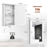 NNECW 2-in-1-Door Wall-Mounted Mirrored Medicine Cabinet with Adjustable Shelf-White