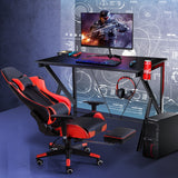 NNECW K-shaped Ergonomic Gaming Desk with Video Storage for Home