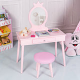 NNECW Vanity Makeup Table Set with Real Mirror for Little Girls Pink