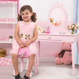 NNECW Vanity Makeup Table Set with Real Mirror for Little Girls Pink